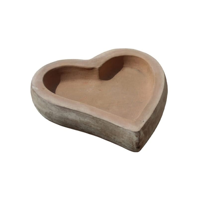 terracotta hjerte fuglebad brun